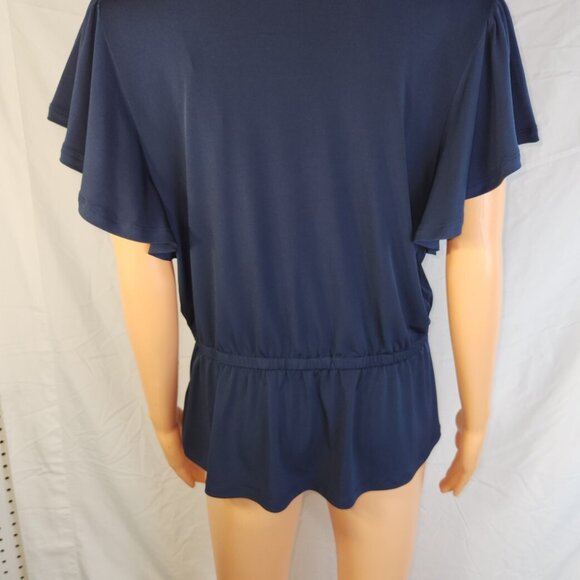Michael Kors, wrap, blouse, corset, navy blue, size L - Picture 2 of 15